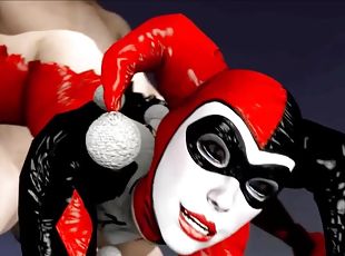 Naughty and evil Harley Quinn riding big dick in her costume taking big rock hard dick