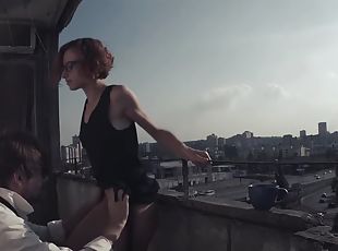 Video of a small boobs girlfriend getting fucked hard on the balcony