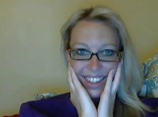 briller, onani, fisse-pussy, blond, naturlig, webcam, solo
