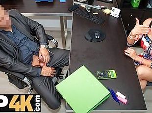 VIP4K. Fucking on the desk helps blue-eyed MILF get a new mortgage loan