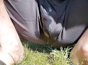 Pissing my shorts in the yard