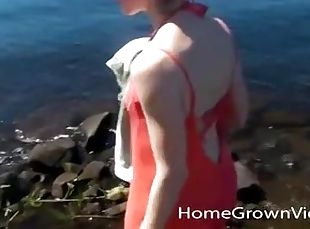 Outdoor hadrcore sex and blowjob with a teen couple on the beach