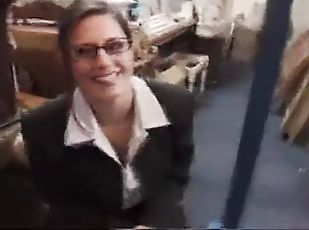 Sexy brunette housewife shagged in workplace