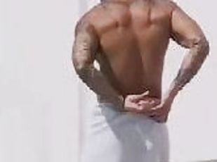 amatør, homofil, mann, svømmebasseng, alene, muskuløs, virkelig, tattoo