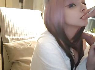 Pretty Egirl in bathrobe blowing dick and smoking(full vid on my 0nlyfans/ManyVids)