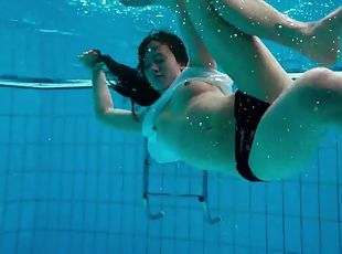 Russian solo model teen with long hair swimming lovely