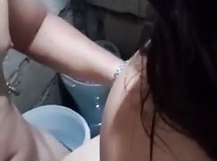 Indonesian couple having sex in the toilet on the beach