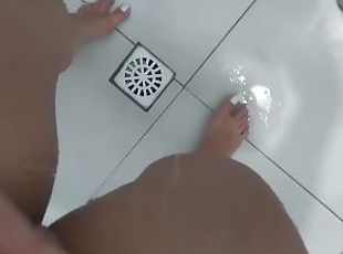 banhos, amador, latina, pés, chuveiro, sozinho