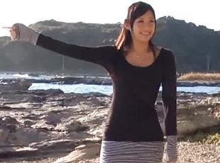 Japanese hottie Nana Ogura gets her pussy toyed in a cave