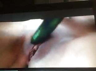 My employee masturbates under the table using a cucumber