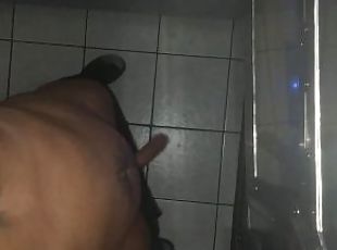 Gagging and sucking my own fingers while jerking off in public gloryhole