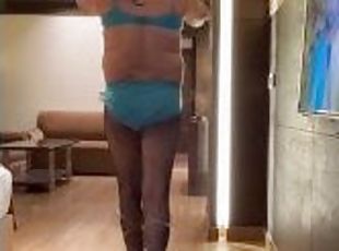 Indian Sissy Femboy Crossdresser Jessica in Black Slit Dress Masturbation, High heels Walk, analplay