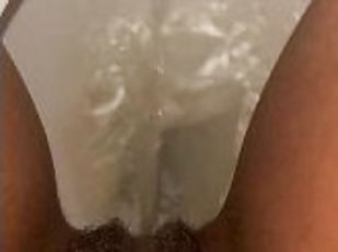 Ebony hairy pussy peeing