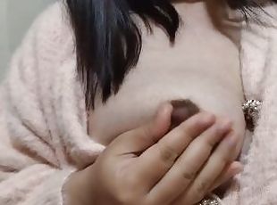 Japanese women's nipple masturbation and self-licking.