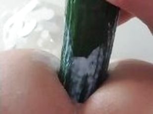 very wetter Anal orgasm Little Mia-Emilia fucks her ass with a cucumber