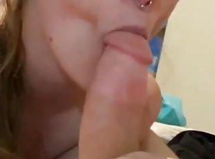 Blowjob POV - homemade oral sex video with pretty blonde chick polishing schlong